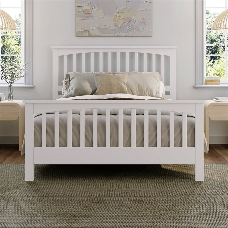Camilla Queen Wood Low Profile Platform Bed with Matching Footboard in White