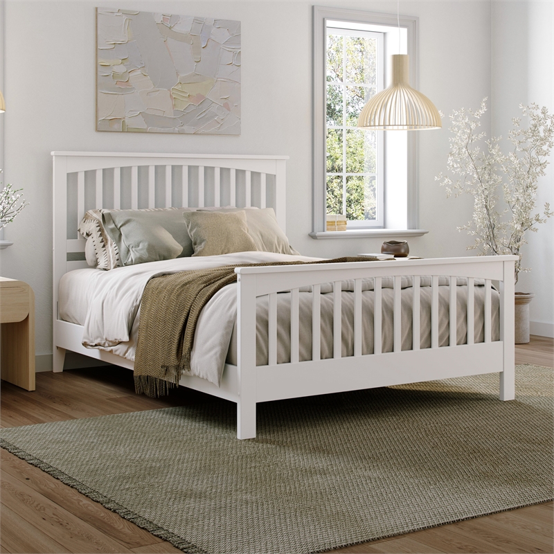 Camilla Queen Wood Low Profile Platform Bed with Matching Footboard in White