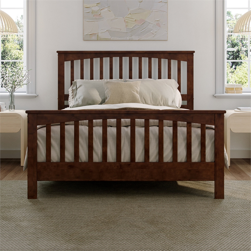 Camilla Queen Wood Low Profile Platform Bed with Matching Footboard in Walnut