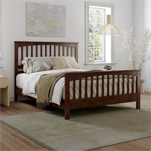 Camilla Queen Wood Low Profile Platform Bed with Matching Footboard in Walnut