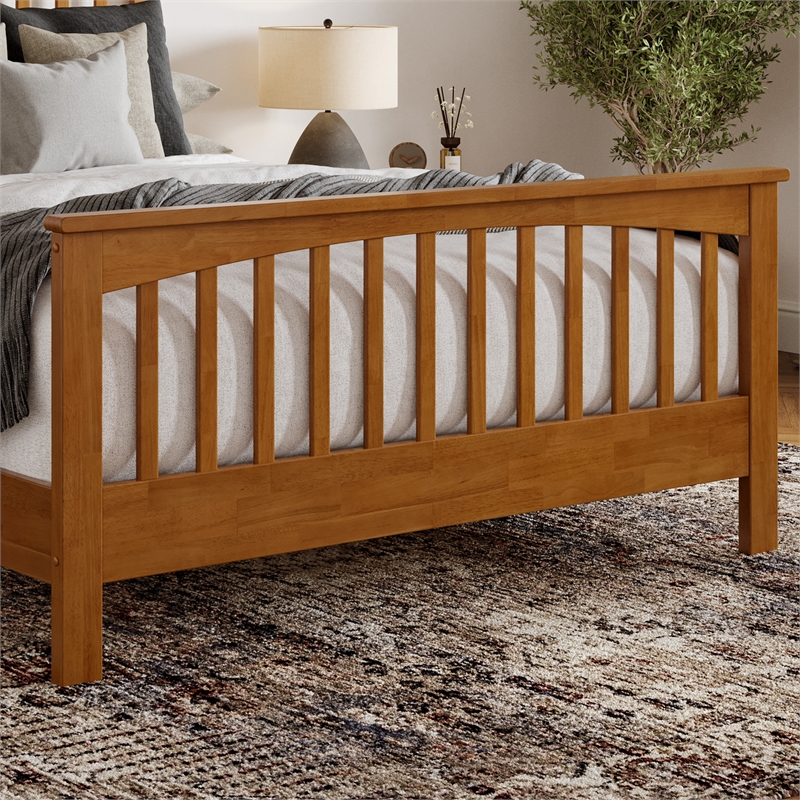Camilla Queen Wood Low Profile Platform Bed w Matching Footboard in Light Toffee