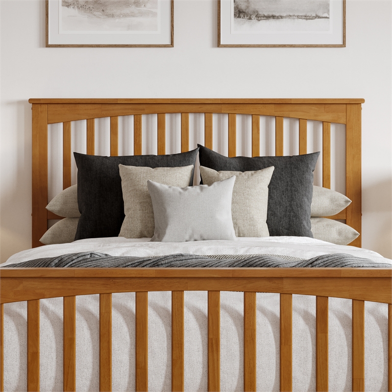 Camilla Queen Wood Low Profile Platform Bed w Matching Footboard in Light Toffee