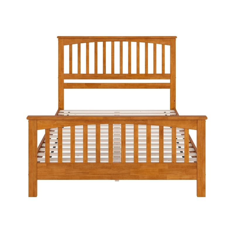 Camilla Queen Wood Low Profile Platform Bed w Matching Footboard in Light Toffee