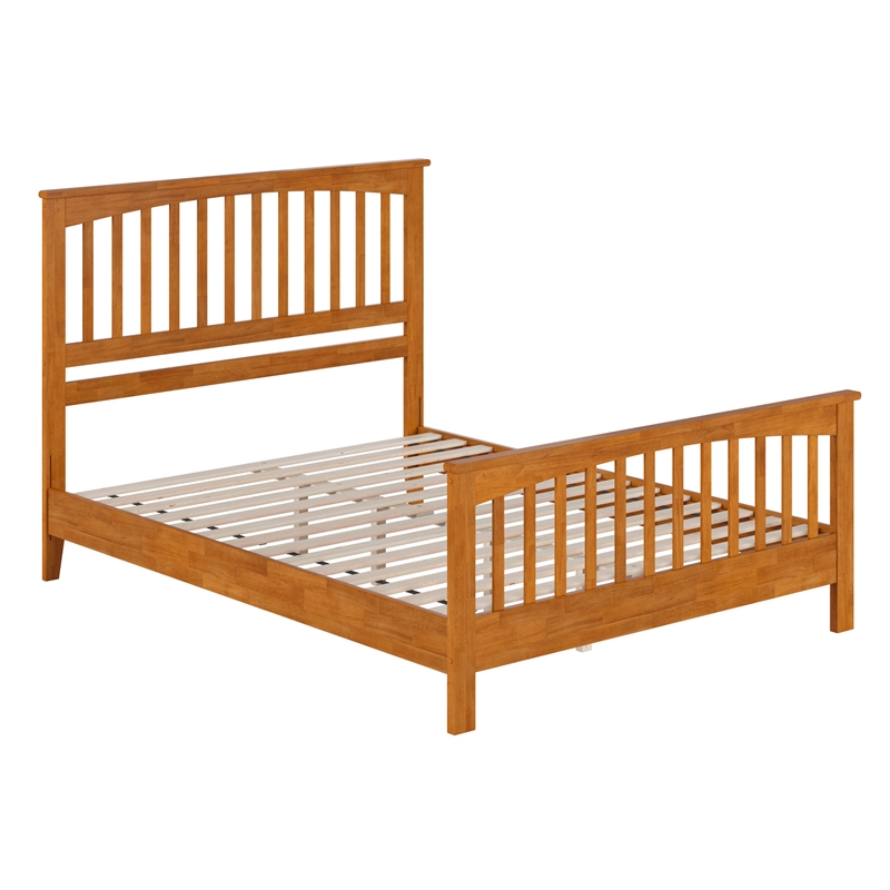 Camilla Queen Wood Low Profile Platform Bed w Matching Footboard in Light Toffee