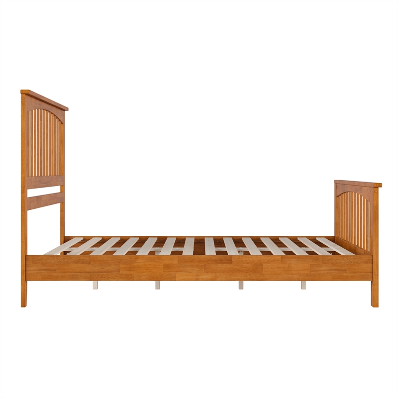 Camilla Queen Wood Low Profile Platform Bed w Matching Footboard in Light Toffee