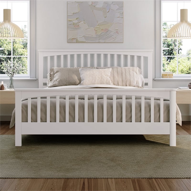 Camilla King Wood Low Profile Platform Bed with Matching Footboard in White