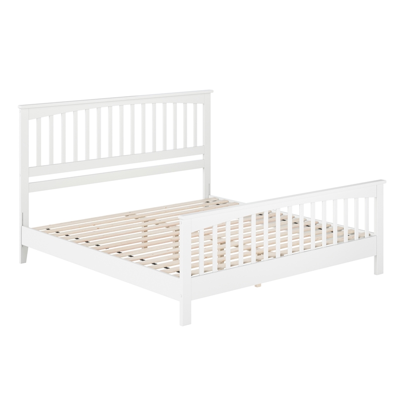 Camilla King Wood Low Profile Platform Bed with Matching Footboard in White