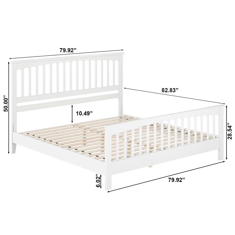 Camilla King Wood Low Profile Platform Bed with Matching Footboard in White