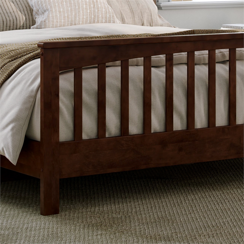 Camilla King Wood Low Profile Platform Bed with Matching Footboard in Walnut