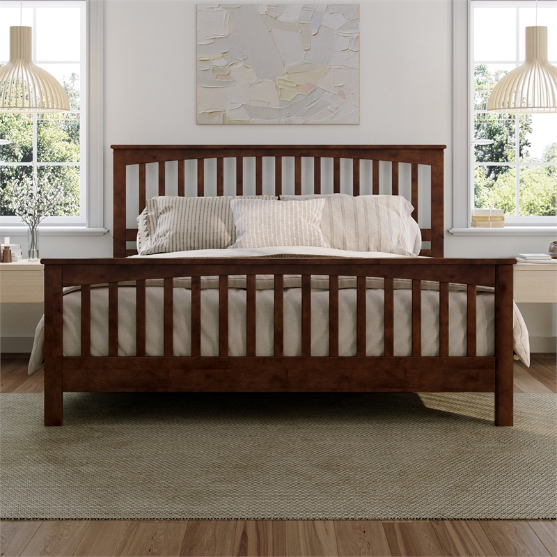 Camilla King Wood Low Profile Platform Bed with Matching Footboard in Walnut