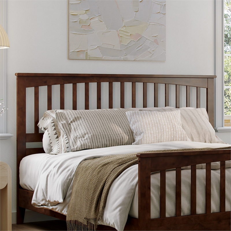 Camilla King Wood Low Profile Platform Bed with Matching Footboard in Walnut