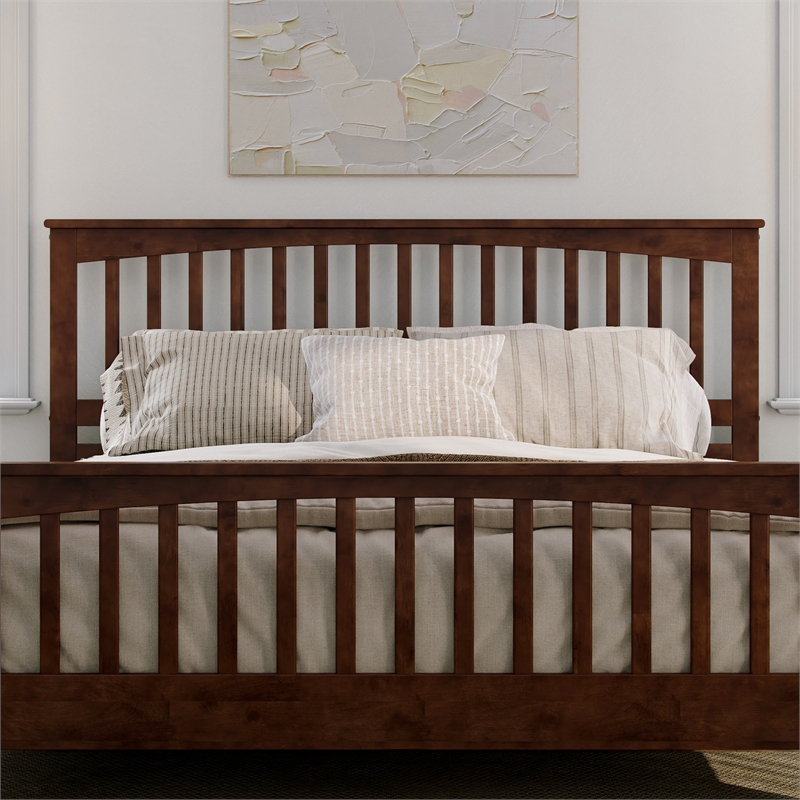 Camilla King Wood Low Profile Platform Bed with Matching Footboard in Walnut