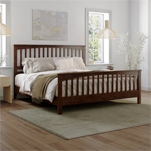 Camilla King Wood Low Profile Platform Bed with Matching Footboard in Walnut