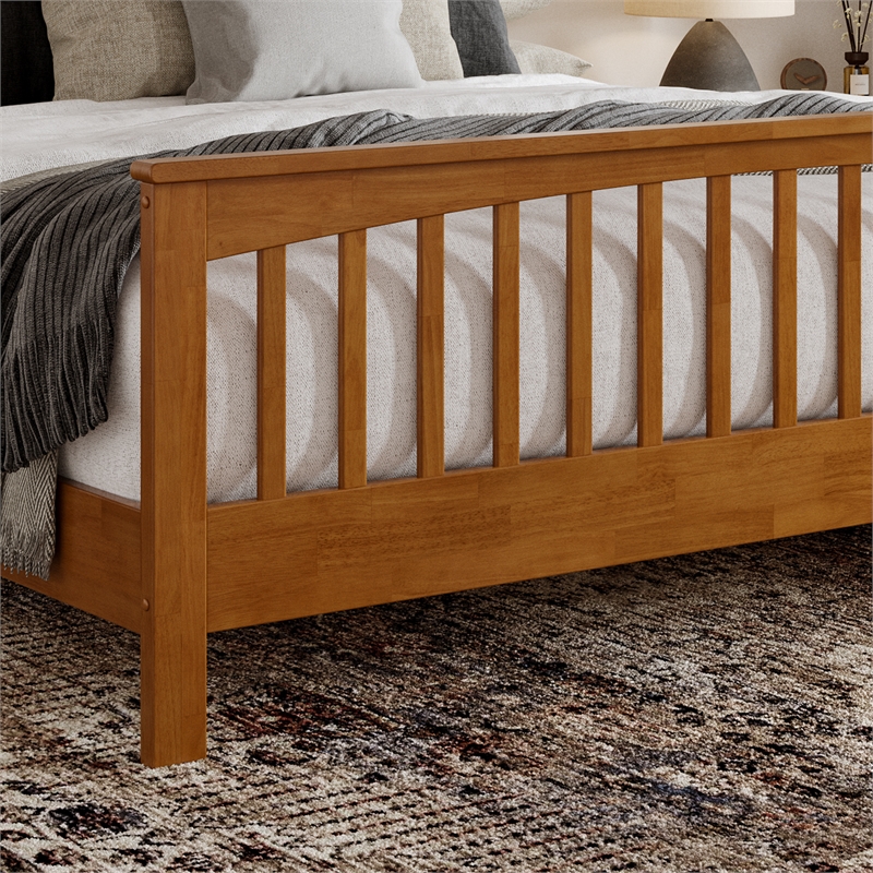 Camilla King Wood Low Profile Platform Bed w/ Matching Footboard in Light Toffee
