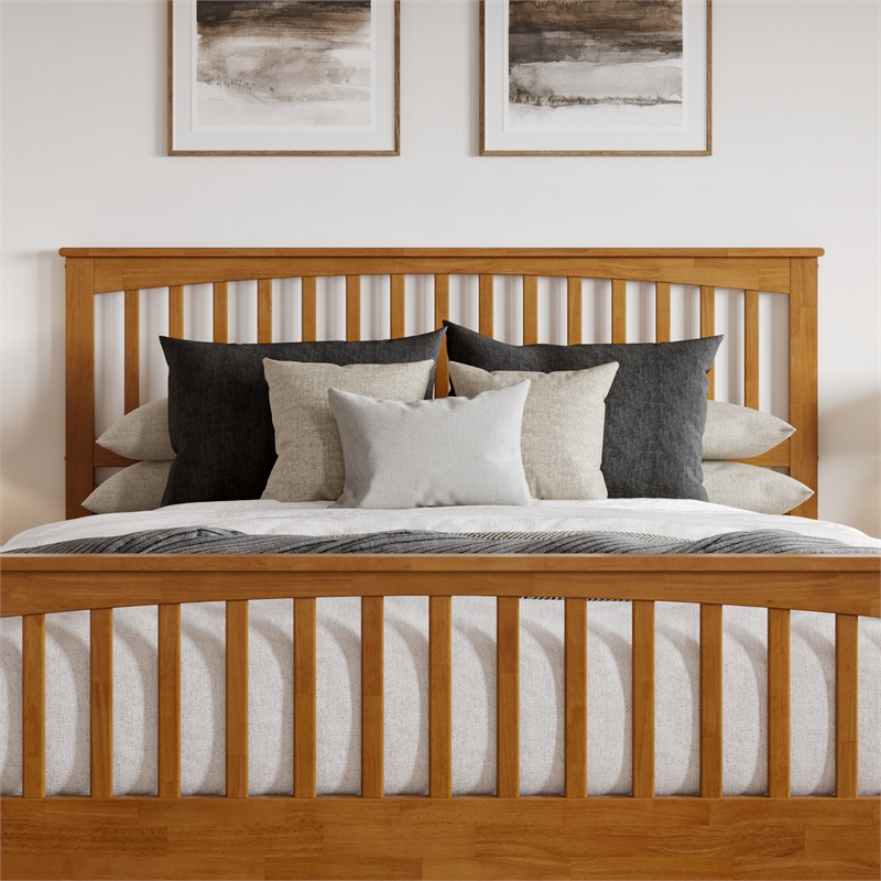 Camilla King Wood Low Profile Platform Bed w/ Matching Footboard in Light Toffee