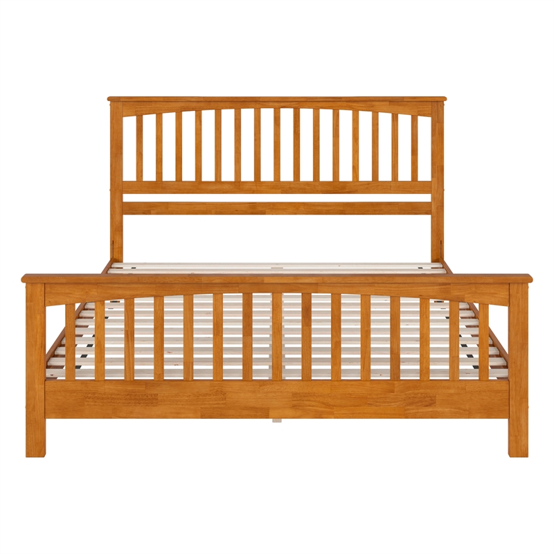 Camilla King Wood Low Profile Platform Bed w/ Matching Footboard in Light Toffee