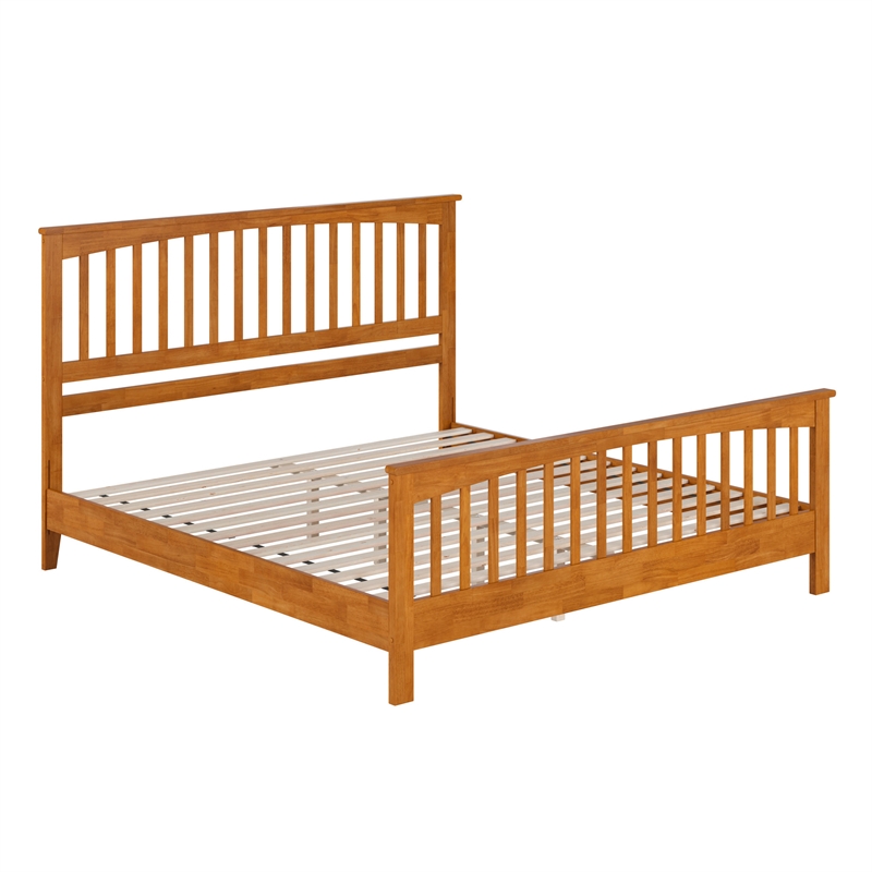 Camilla King Wood Low Profile Platform Bed w/ Matching Footboard in Light Toffee