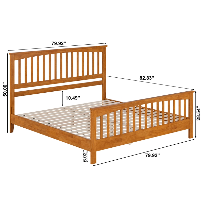 Camilla King Wood Low Profile Platform Bed w/ Matching Footboard in Light Toffee
