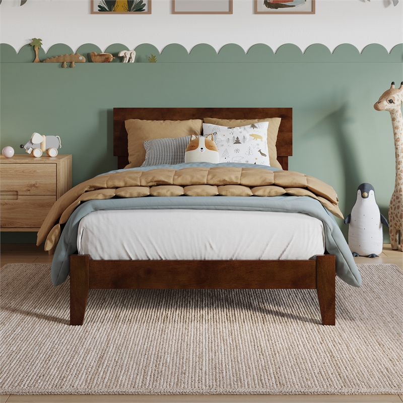 Orlando Twin Solid Wood Low Profile Platform Bed in Walnut Brown