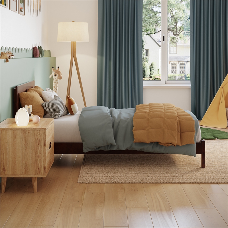 Orlando Twin Solid Wood Low Profile Platform Bed in Walnut Brown