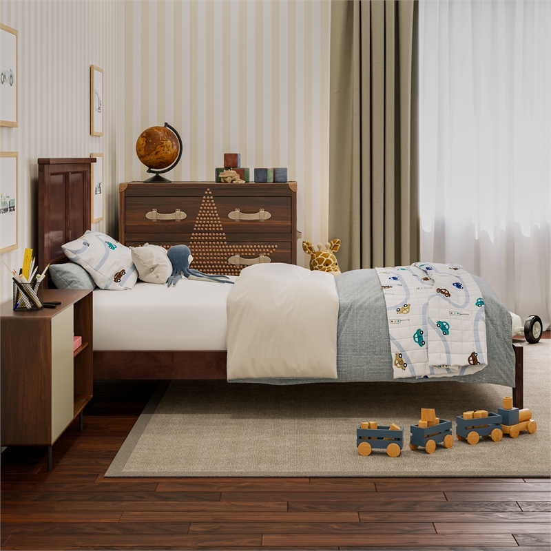 Madison Twin Solid Wood Low Profile Platform Bed in Walnut Brown