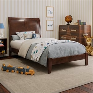 Portland Twin Solid Wood Low Profile Platform Bed in Walnut Brown