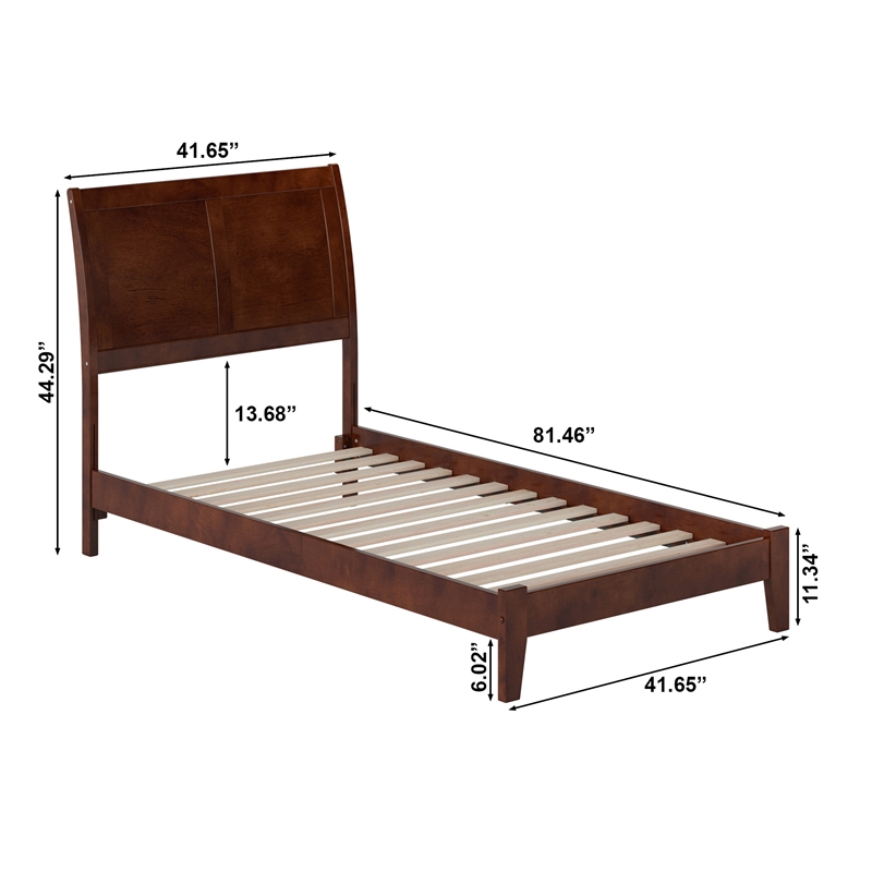 Portland Twin Solid Wood Low Profile Platform Bed in Walnut Brown