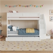 Dover Twin over Twin Wood Staircase Bunk Bed with Drawer & Trundle in White