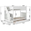 Dover Twin over Twin Wood Staircase Bunk Bed with Drawer & Trundle in White