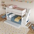 Dover Twin over Twin Wood Staircase Bunk Bed with Drawer & Trundle in White
