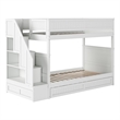 Dover Twin over Twin Wood Staircase Bunk Bed with Drawer & Trundle in White