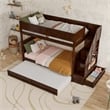 Dover Twin over Twin Wood Staircase Bunk Bed with Drawer & Trundle in Walnut
