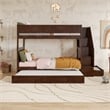Dover Twin over Twin Wood Staircase Bunk Bed with Drawer & Trundle in Walnut