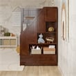 Dover Twin over Twin Wood Staircase Bunk Bed with Drawer & Trundle in Walnut