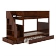 Dover Twin over Twin Wood Staircase Bunk Bed with Drawer & Trundle in Walnut