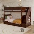 Dover Twin over Twin Wood Staircase Bunk Bed with Drawer & Trundle in Walnut