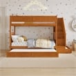 Dover Twin over Twin Wood Staircase Bunk Bed w/ Drawer & Trundle in Light Toffee
