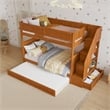 Dover Twin over Twin Wood Staircase Bunk Bed w/ Drawer & Trundle in Light Toffee