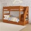Dover Twin over Twin Wood Staircase Bunk Bed w/ Drawer & Trundle in Light Toffee