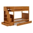 Dover Twin over Twin Wood Staircase Bunk Bed w/ Drawer & Trundle in Light Toffee