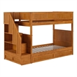 Dover Twin over Twin Wood Staircase Bunk Bed w/ Drawer & Trundle in Light Toffee