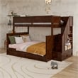 Dover Twin over Full Wood Staircase Bunk Bed with Drawer & Trundle in Walnut