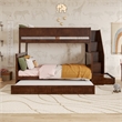 Dover Twin over Full Wood Staircase Bunk Bed with Drawer & Trundle in Walnut