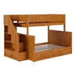 Dover Twin over Full Wood Staircase Bunk Bed w/ Drawer & Trundle in Light Toffee