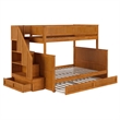 Dover Twin over Full Wood Staircase Bunk Bed w/ Drawer & Trundle in Light Toffee