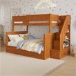 Dover Twin over Full Wood Staircase Bunk Bed w/ Drawer & Trundle in Light Toffee