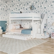 Dover Full over Full Wood Staircase Bunk Bed with Drawer & Trundle in White