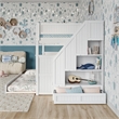 Dover Full over Full Wood Staircase Bunk Bed with Drawer & Trundle in White