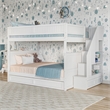 Dover Full over Full Wood Staircase Bunk Bed with Drawer & Trundle in White