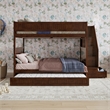 Dover Full over Full Wood Staircase Bunk Bed with Drawer & Trundle in Walnut